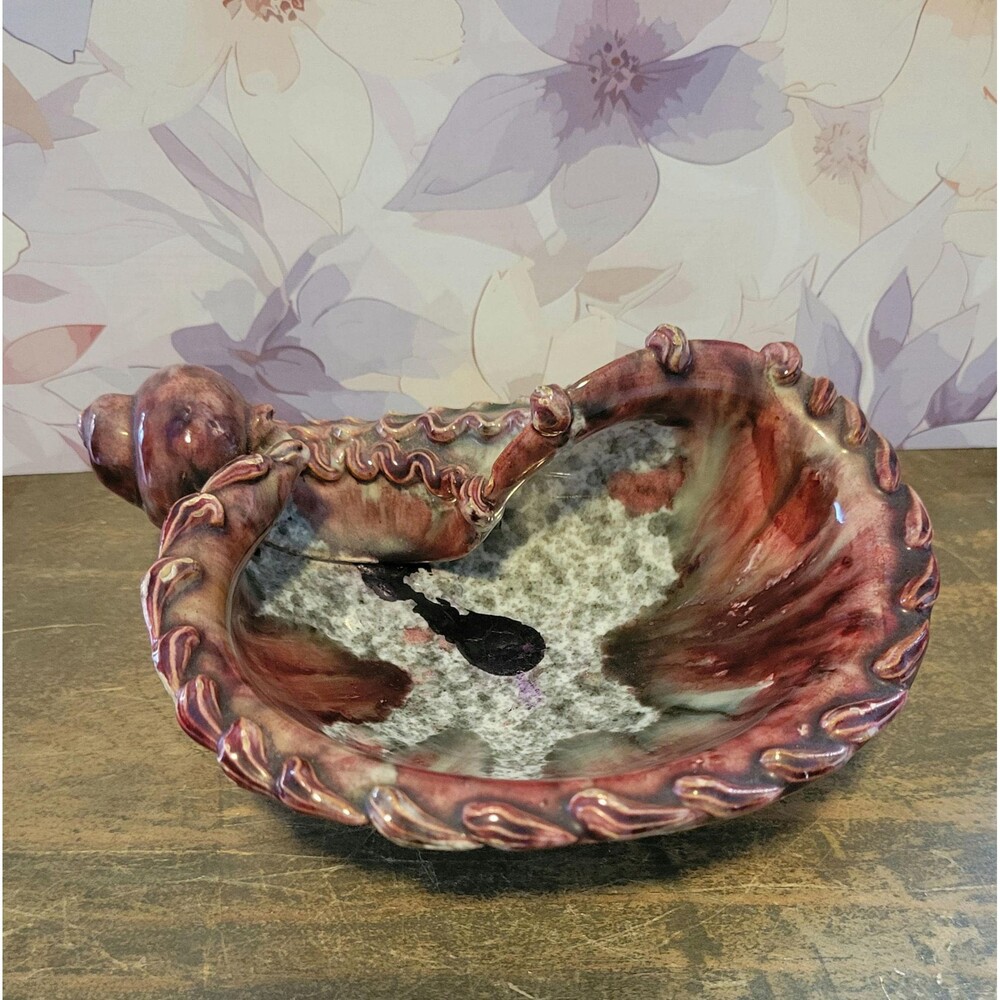 Vintage Fratelli Fanciullacci Italy Shell Bowl Burgundy Volcanic Drip Glaze MCM